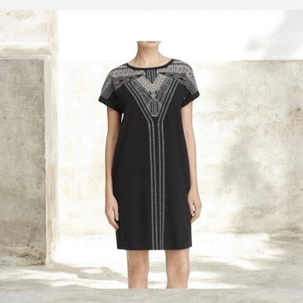 Nic Zoe Embroidered Cotton T Shirt Dress Pockets Size PS Black LBD Wakanda